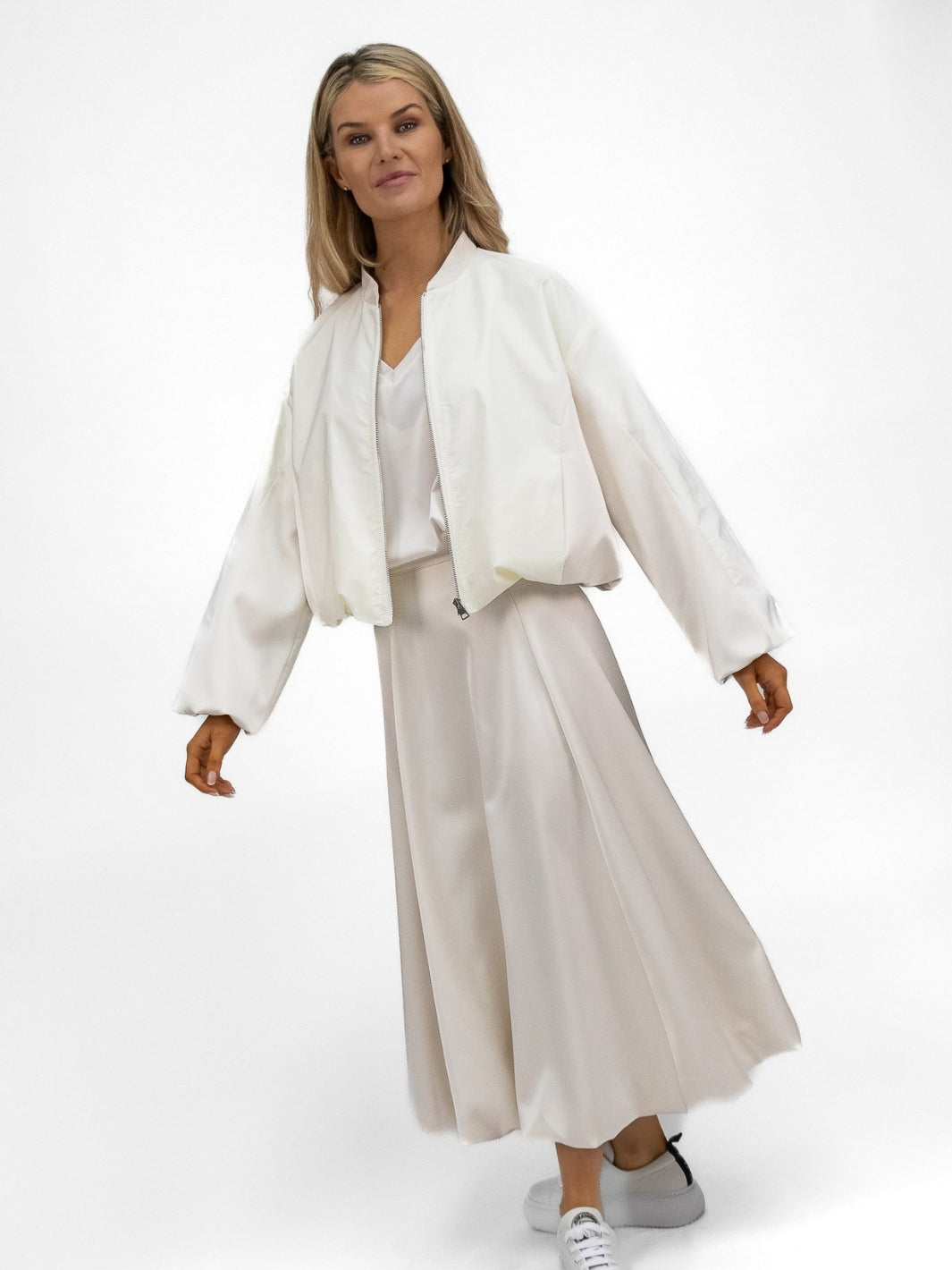 The Italian Collection Skirt Tulip A Line Satin Skirt In Champagne From The Italian Collection