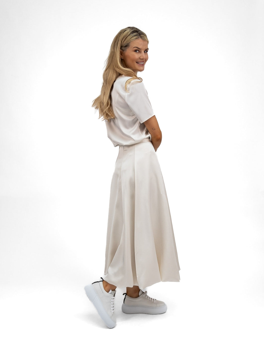 The Italian Collection Skirt Tulip A Line Satin Skirt In Champagne From The Italian Collection