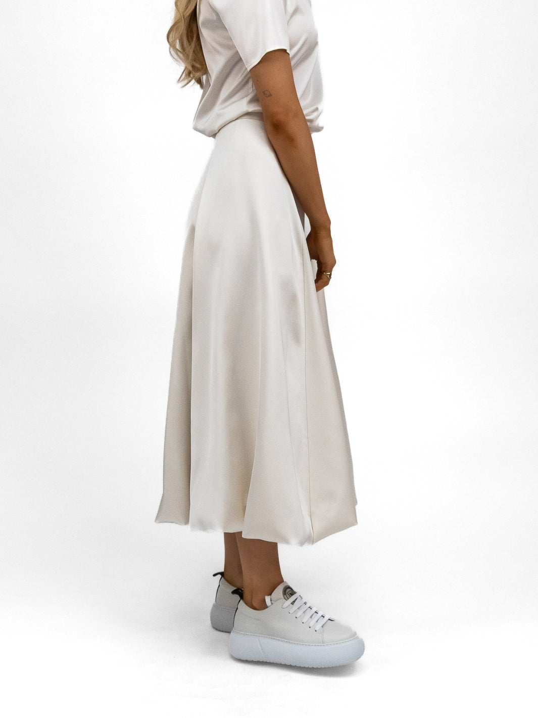 The Italian Collection Skirt Tulip A Line Satin Skirt In Champagne From The Italian Collection