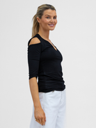 The Italian Collection Top Cold Shoulder Top In Black