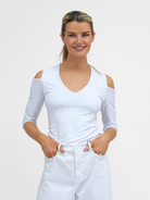The Italian Collection Top Cold Shoulder Top In Soft White