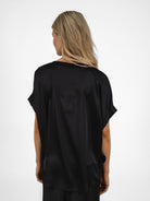 The Italian Collection Top Oversized V Neck Satin Top In Black From The Italian Collection