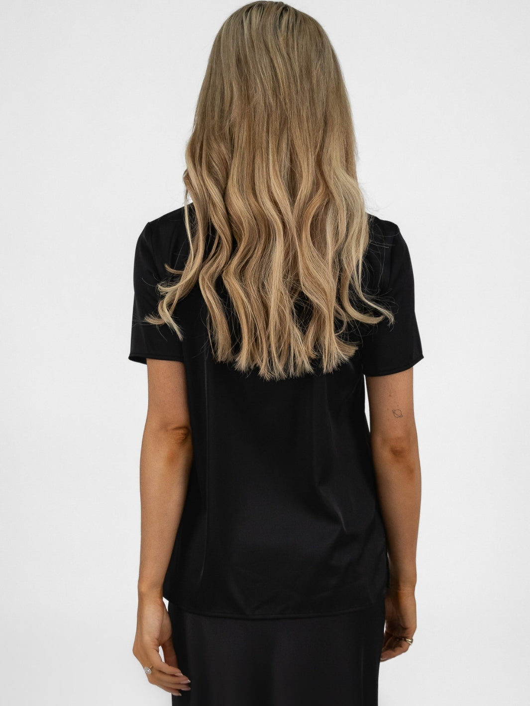 The Italian Collection Top V Neck Satin Tee In Black From The Italian Collection