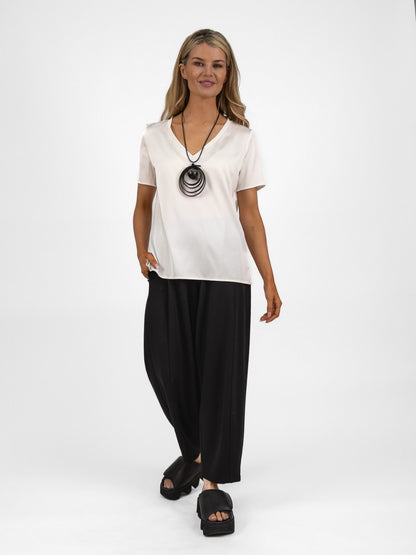 The Italian Collection Top V Neck Satin Tee In Champagne From The Italian Collection