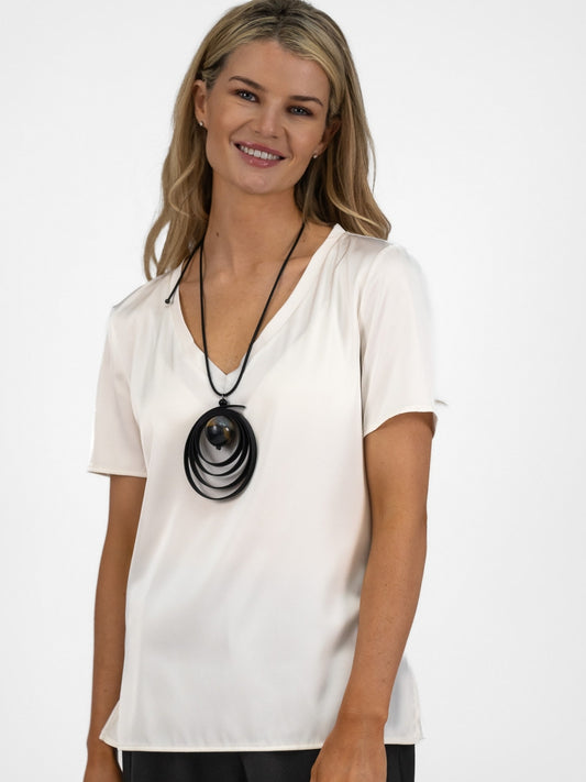 The Italian Collection Top V Neck Satin Tee In Champagne From The Italian Collection