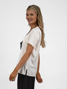 The Italian Collection Top V Neck Satin Tee In Champagne From The Italian Collection