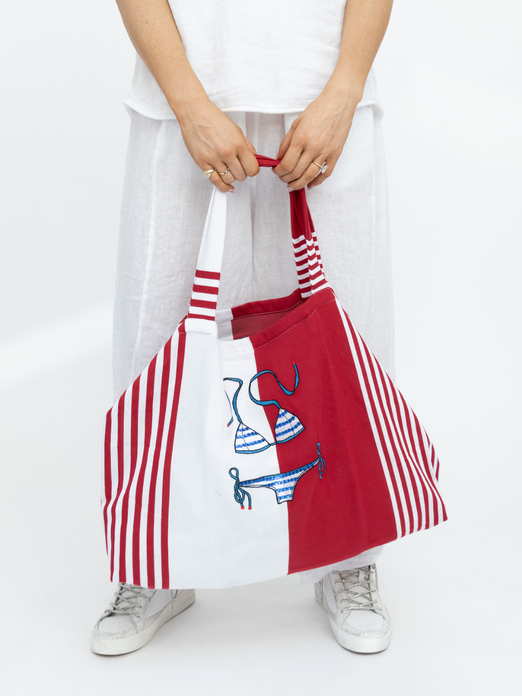 Vilagallo Bag One Size Bikini Beach Bag In Red And White From Vilagallo