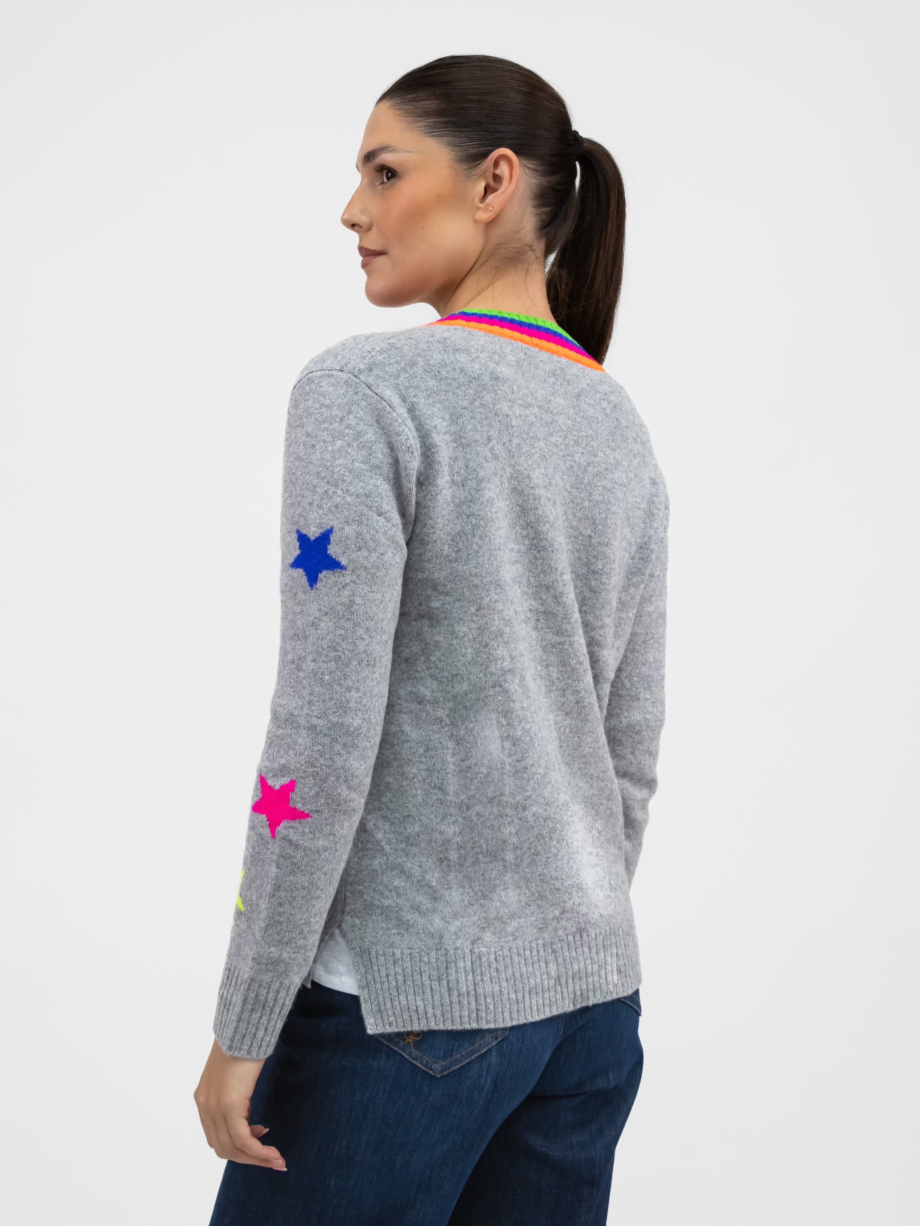 Vilagallo Cardigan Neon Stars Multicolour Wool Cardigan
