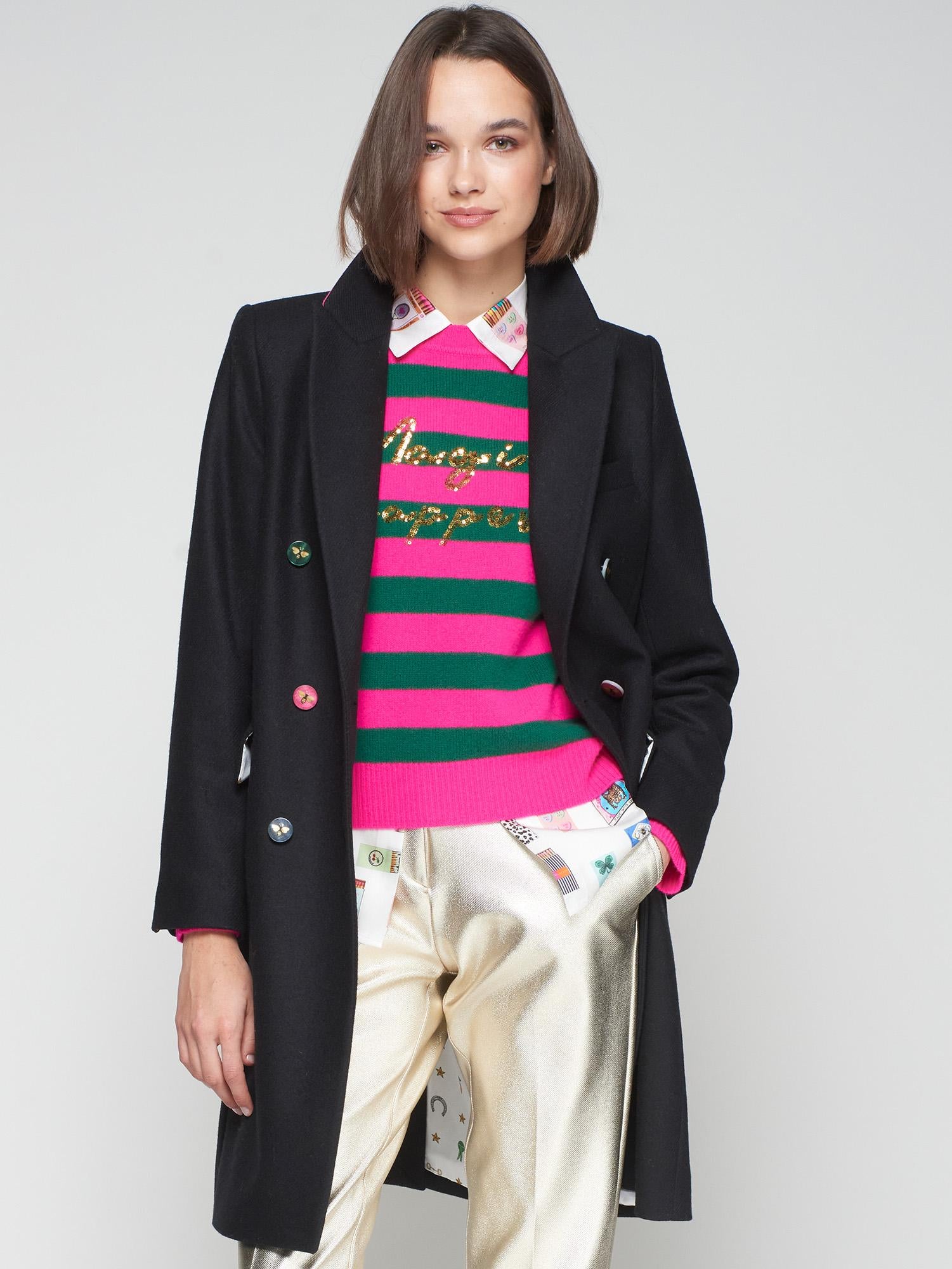 Vilagallo Coat Black Coat With Bee Buttons