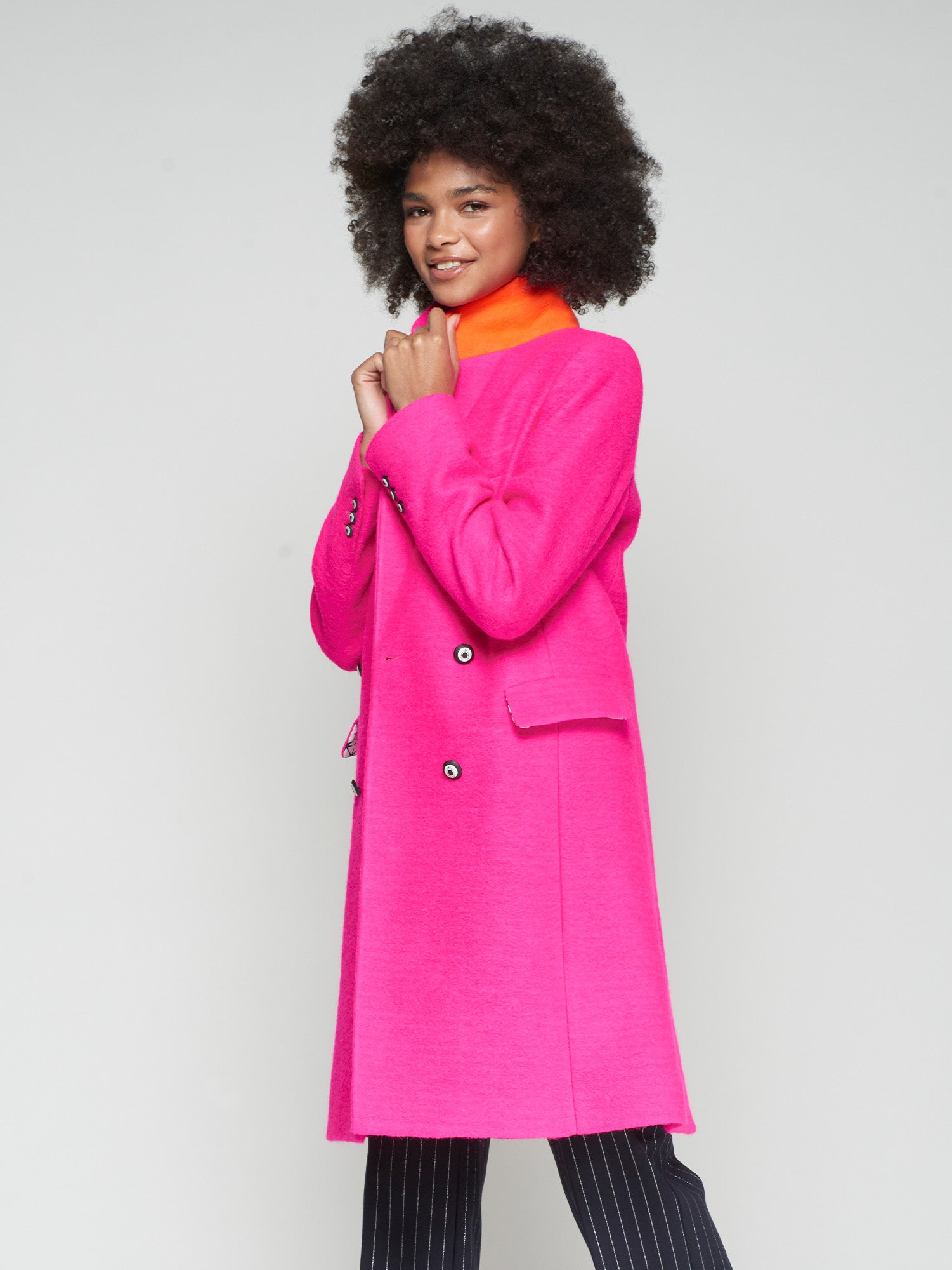 Vilagallo Coat Neon Wool Coat in Fuchsia