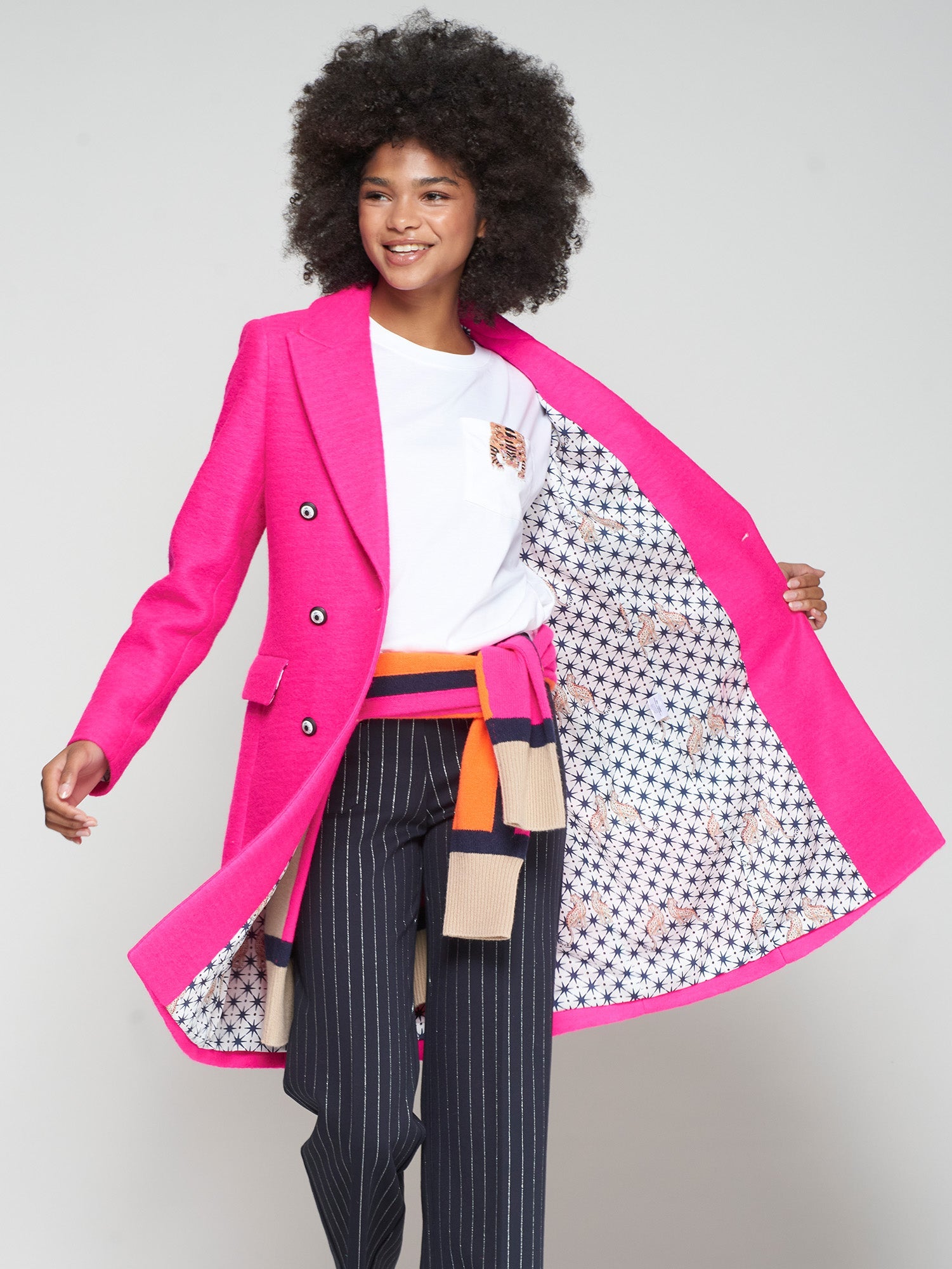 Vilagallo Coat Neon Wool Coat in Fuchsia