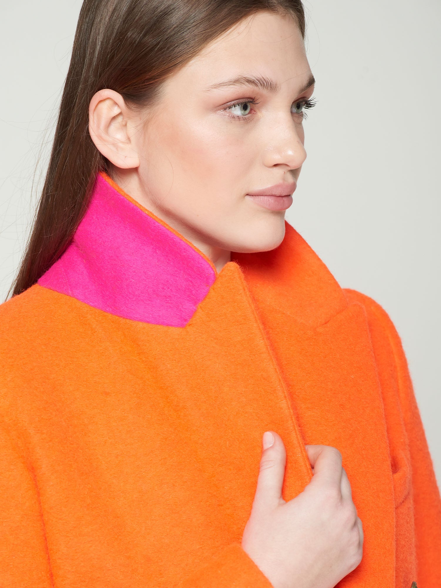 Vilagallo Coat Neon Wool Coat in Orange