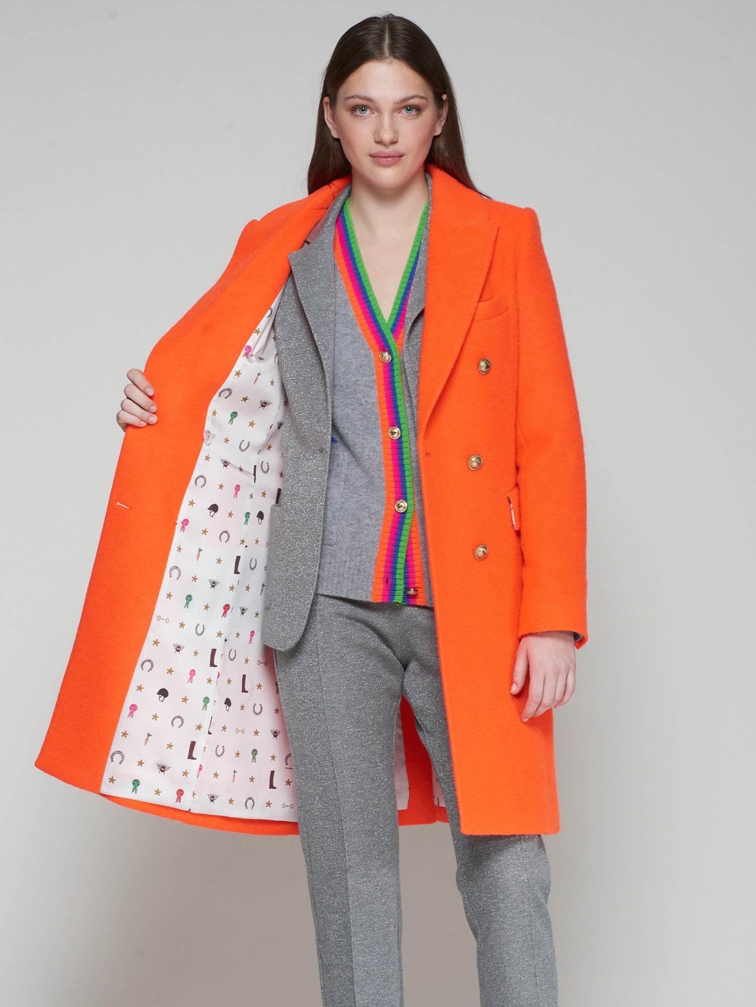Vilagallo Coat Neon Wool Coat in Orange
