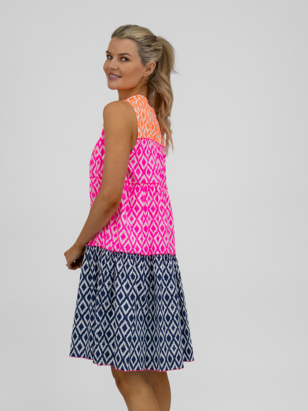 Vilagallo Dress Multi Coloured Print Mini Dress IKAT From Vilagallo