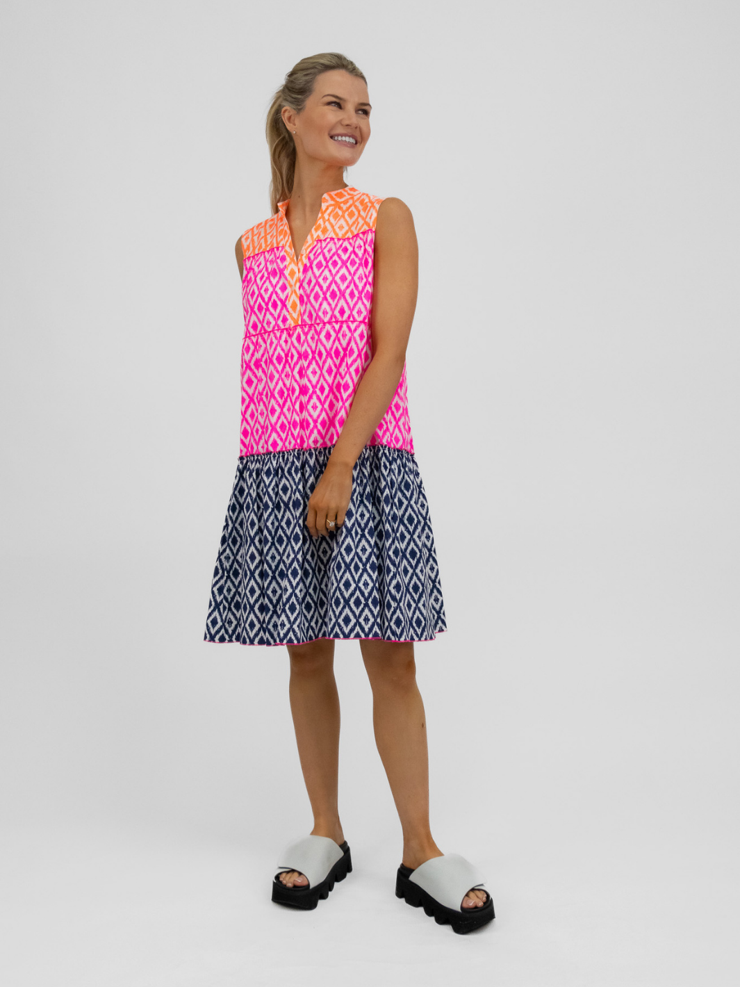Vilagallo Dress Multi Coloured Print Mini Dress IKAT From Vilagallo