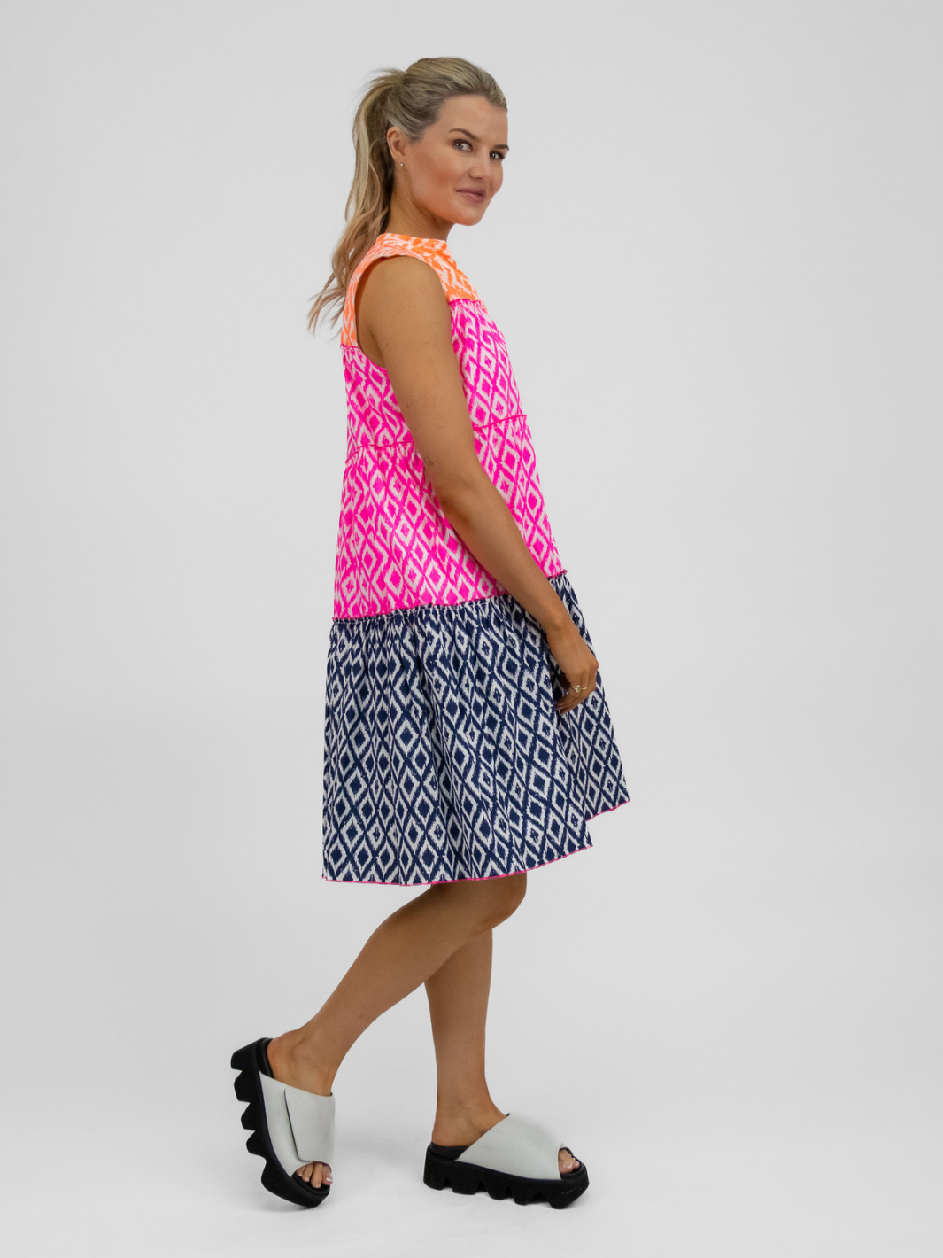Vilagallo Dress Multi Coloured Print Mini Dress IKAT From Vilagallo