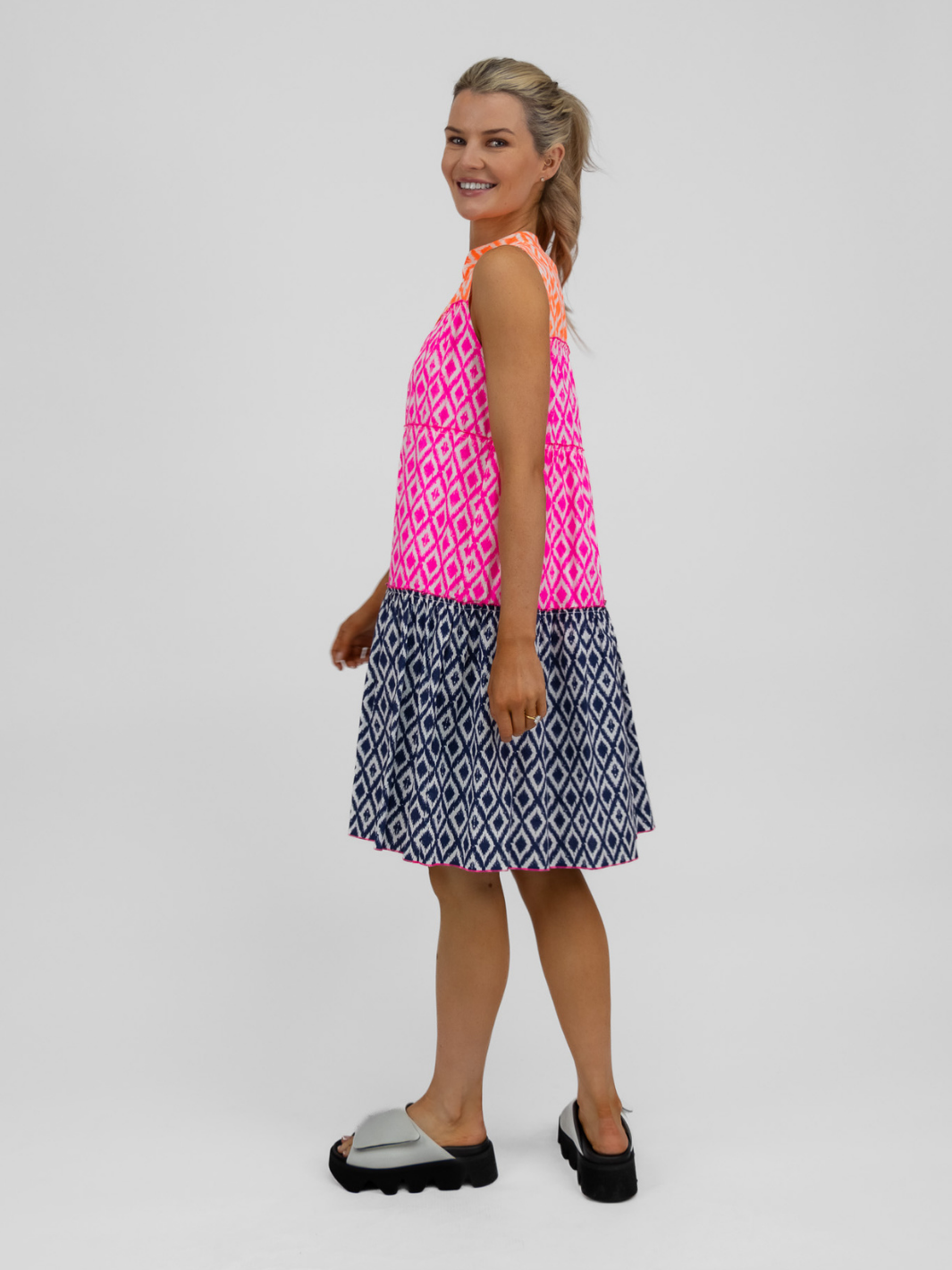 Vilagallo Dress Multi Coloured Print Mini Dress IKAT From Vilagallo