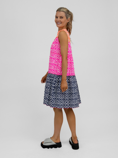 Vilagallo Dress Multi Coloured Print Mini Dress IKAT From Vilagallo