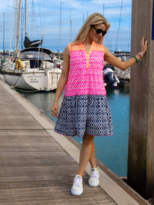 Vilagallo Dress Multi Coloured Print Mini Dress IKAT From Vilagallo