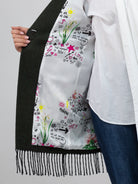Vilagallo Jacket Amalia Graffiti Green Longline Blazer with Fringe