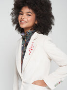 Vilagallo Jacket Corduroy Jacket with Equestrian Embroidery in Ecru