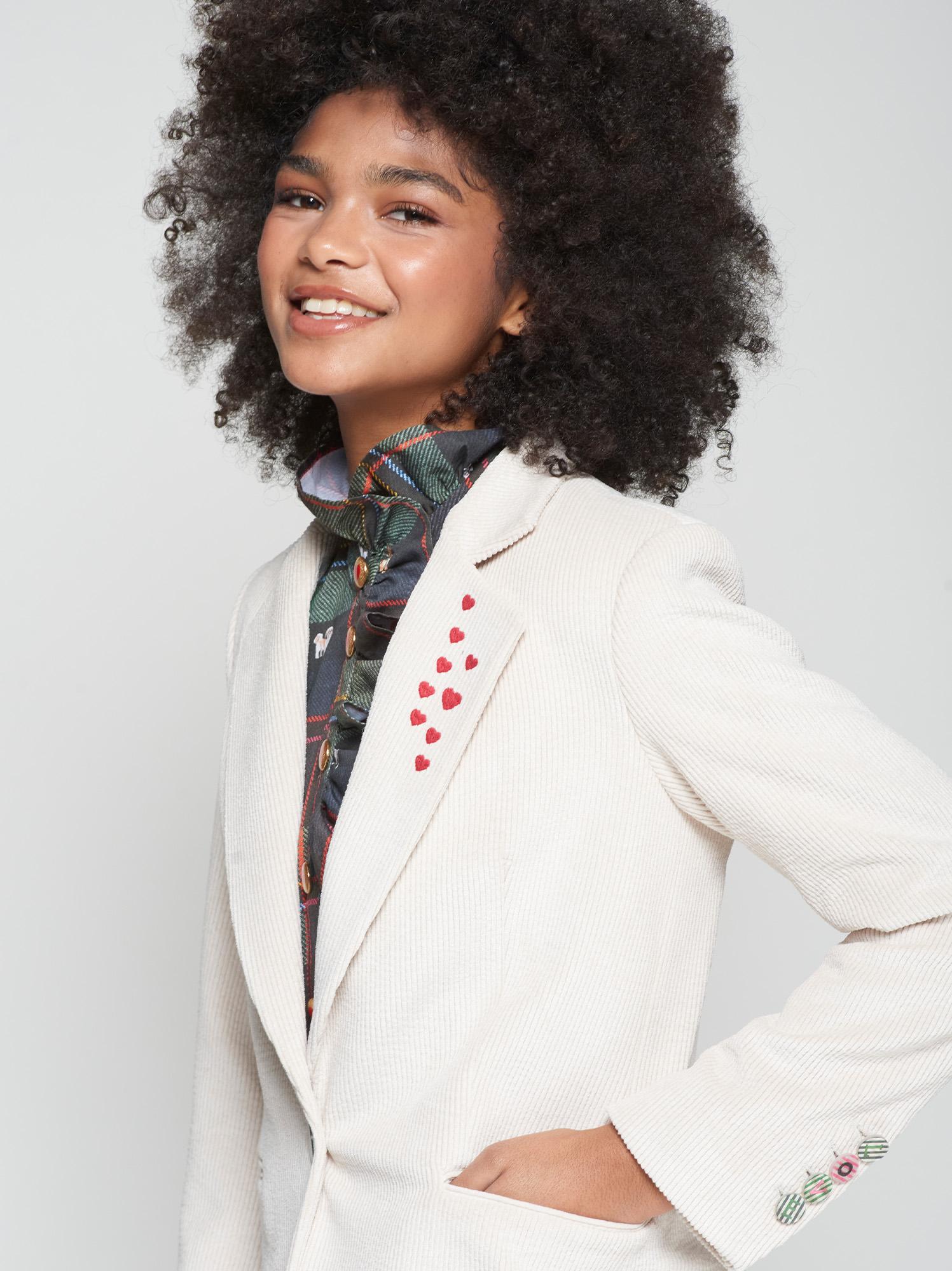 Vilagallo Jacket Corduroy Jacket with Equestrian Embroidery in Ecru