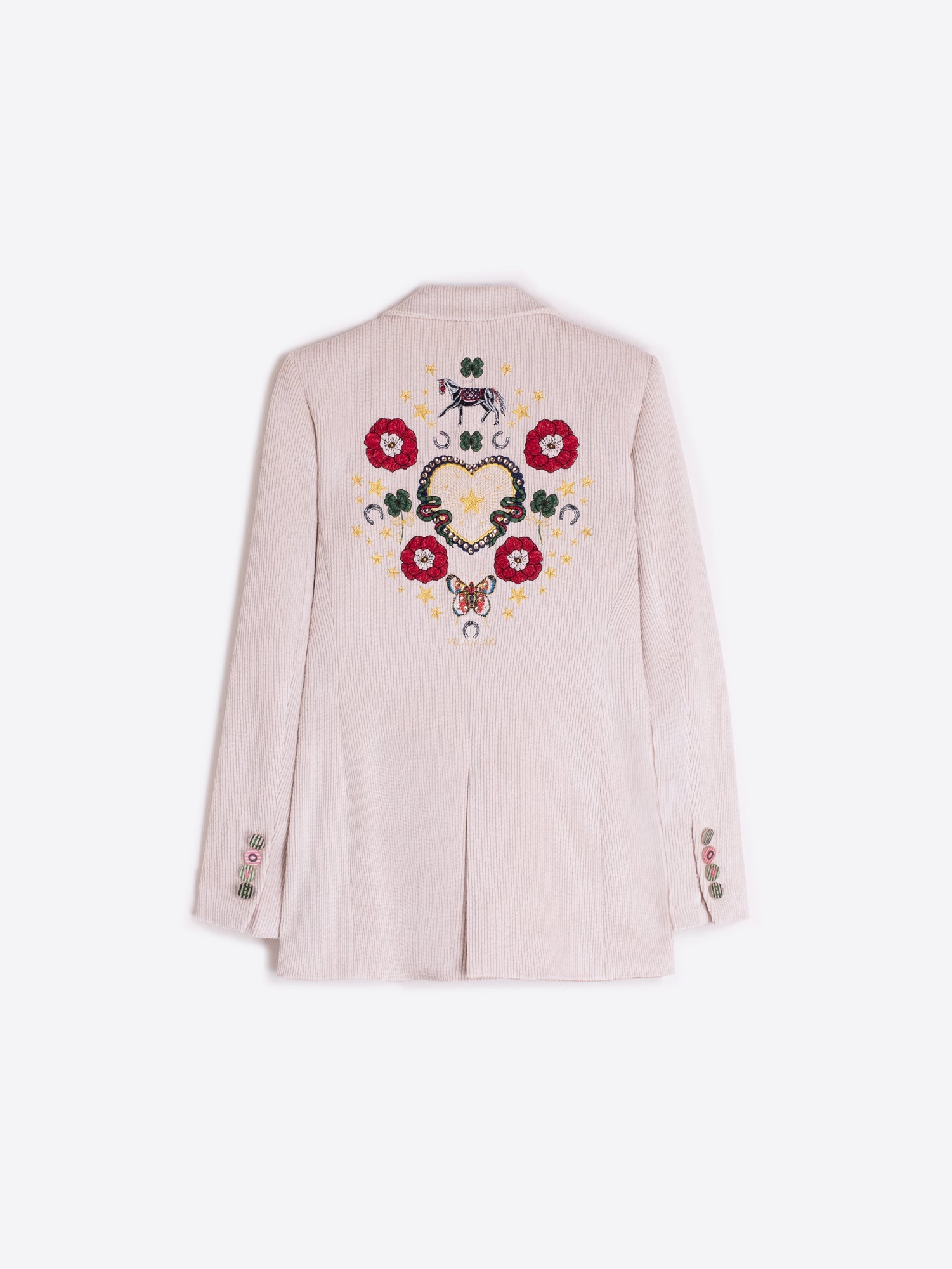 Vilagallo Jacket Corduroy Jacket with Equestrian Embroidery in Ecru