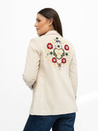 Vilagallo Jacket Corduroy Jacket with Equestrian Embroidery in Ecru
