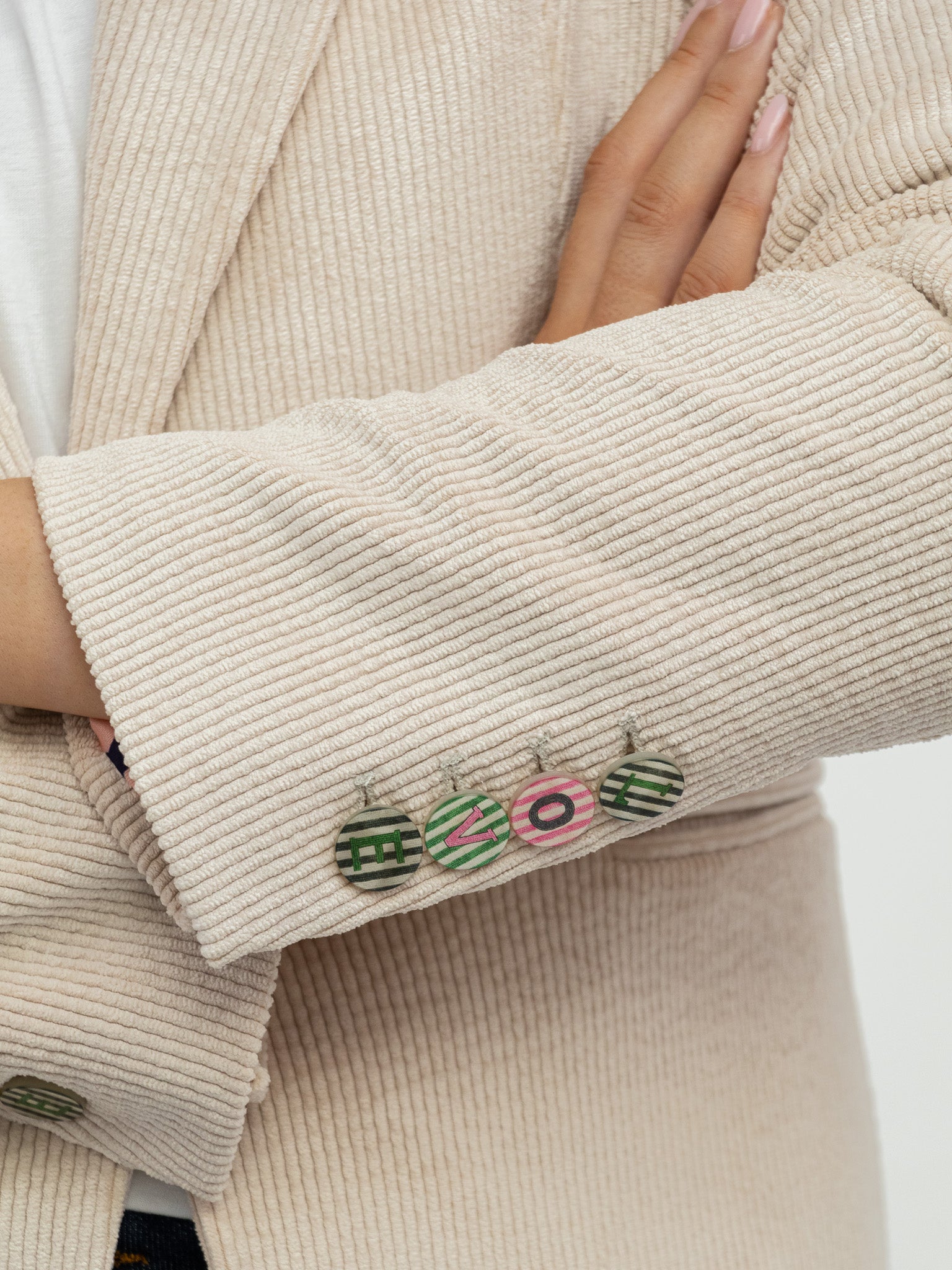 Vilagallo Jacket Corduroy Jacket with Equestrian Embroidery in Ecru