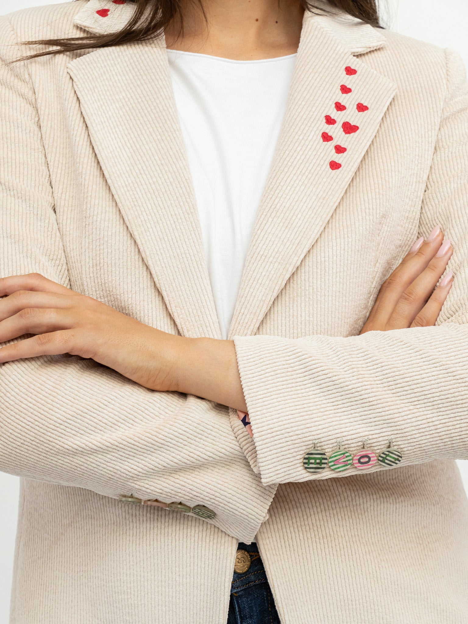 Vilagallo Jacket Corduroy Jacket with Equestrian Embroidery in Ecru
