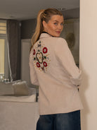Vilagallo Jacket Corduroy Jacket with Equestrian Embroidery in Ecru