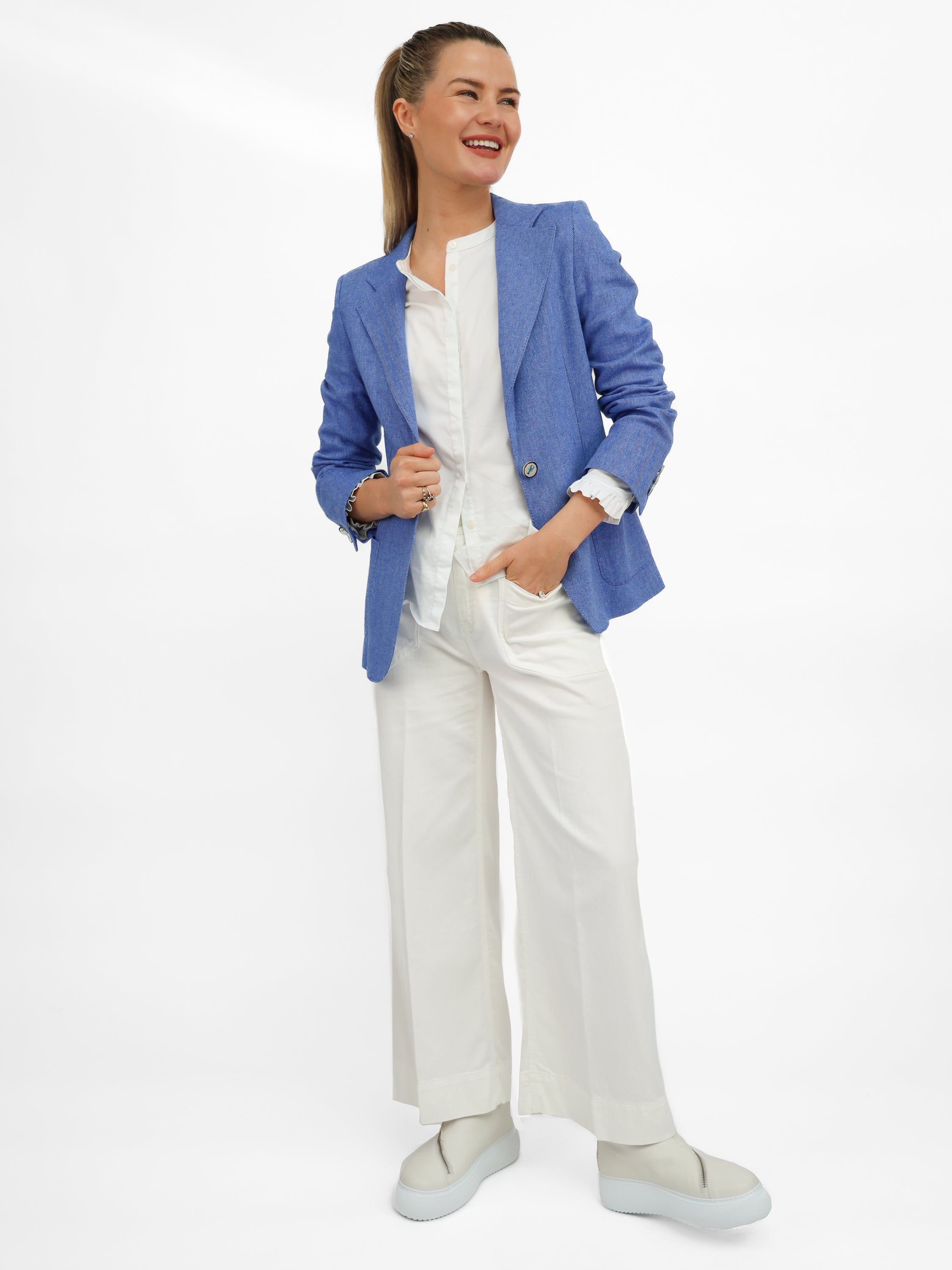 Vilagallo Jacket Gadea Herringbone Linen Blend Blazer in Light Blue