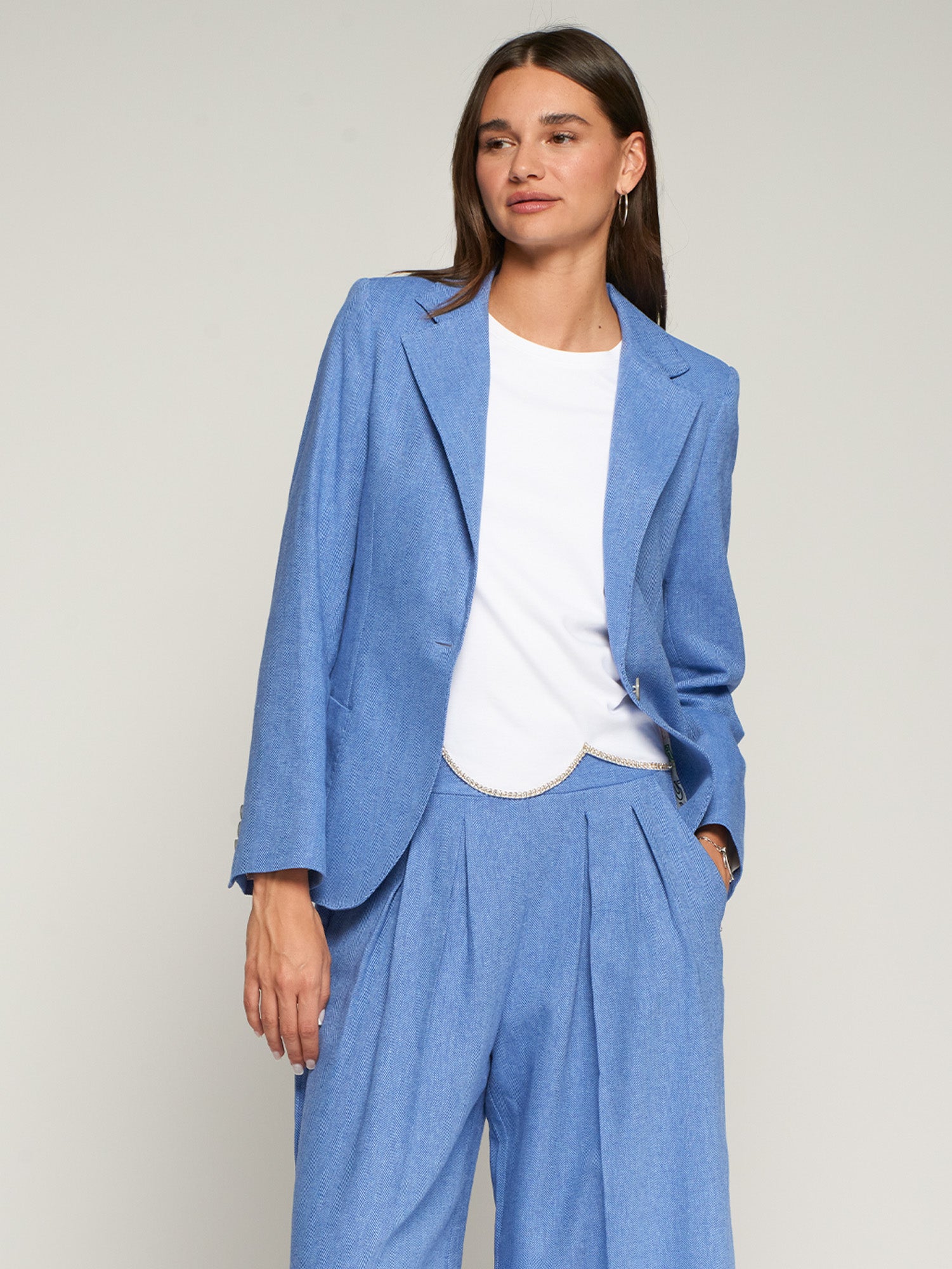 Vilagallo Jacket Gadea Herringbone Linen Blend Blazer in Sky Blue
