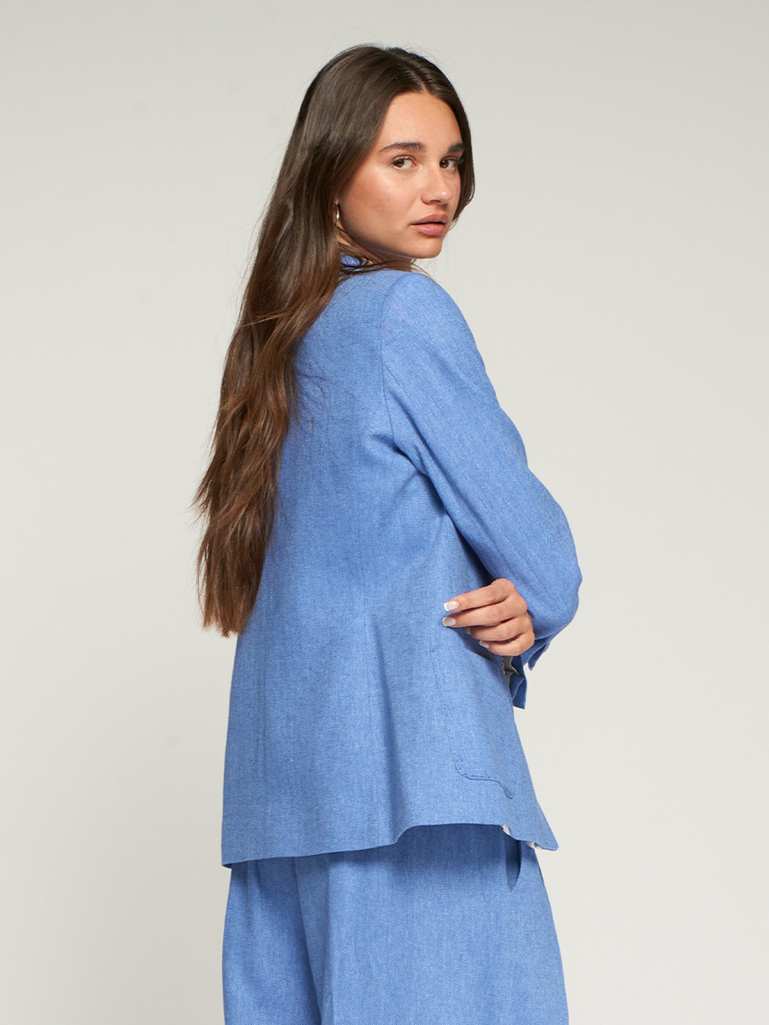 Vilagallo Jacket Gadea Herringbone Linen Blend Blazer in Sky Blue