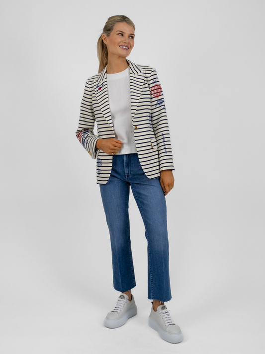 Vilagallo Jacket Navy And Cream Striped Blazer Jacket From Vilagallo