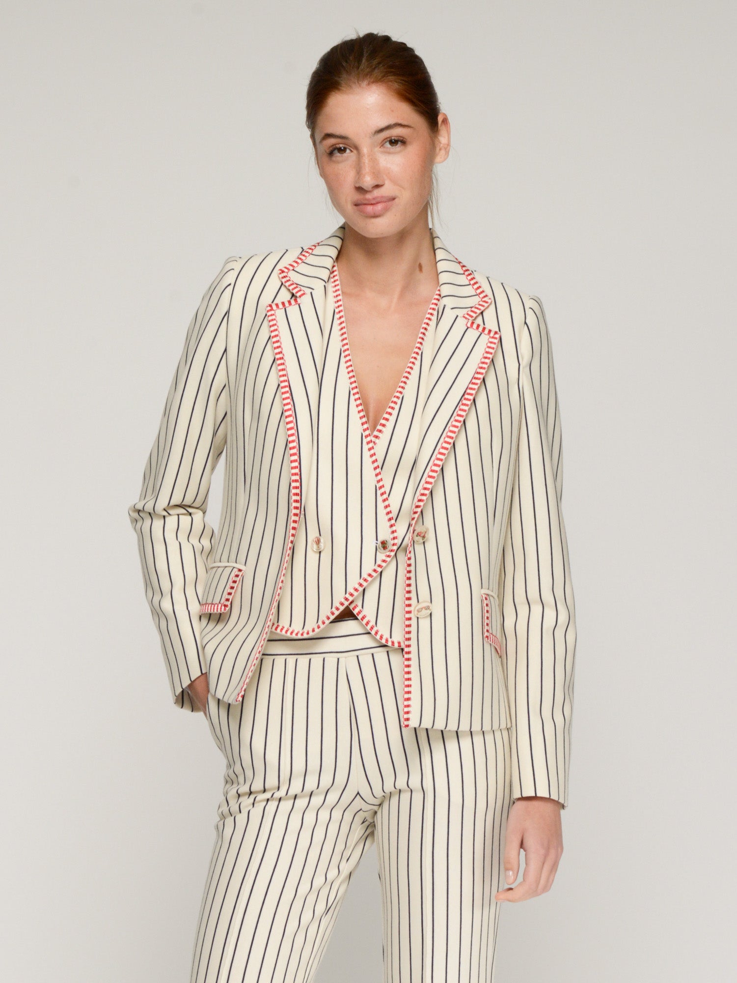 Vilagallo Jacket Nuria Pinstripe Blazer in Cream