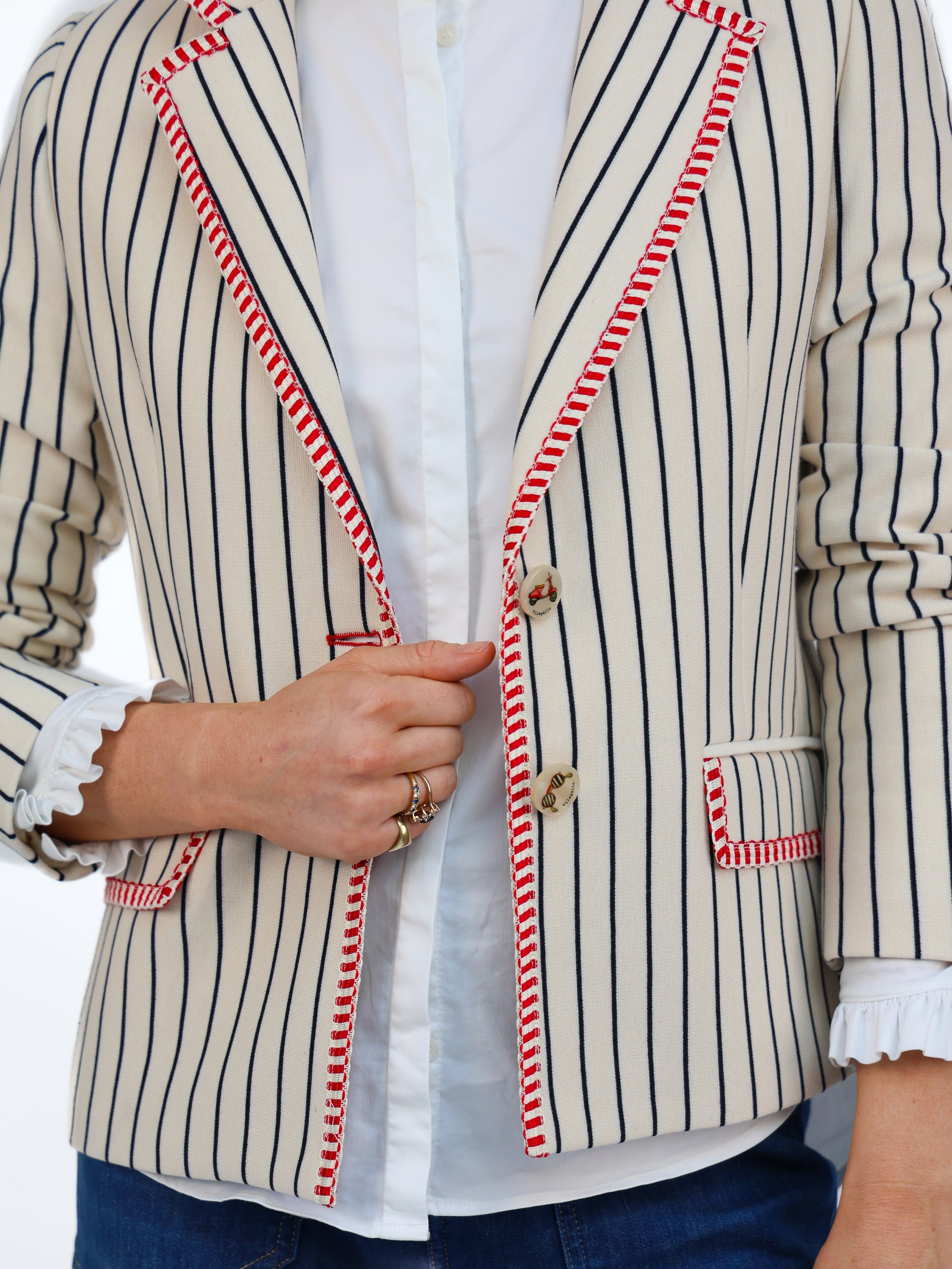 Vilagallo Jacket Nuria Pinstripe Blazer with Red Trim