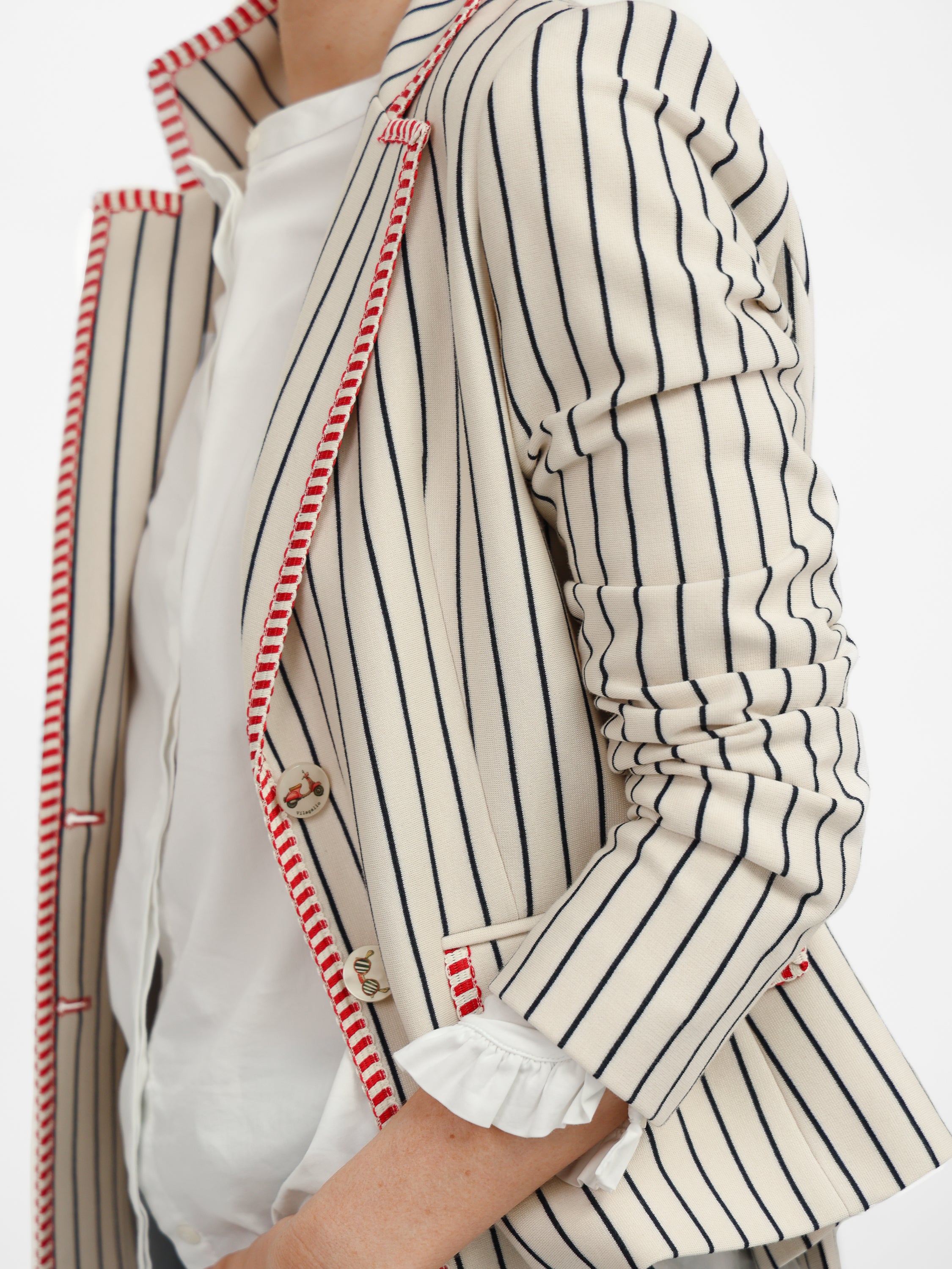 Vilagallo Jacket Nuria Pinstripe Blazer with Red Trim