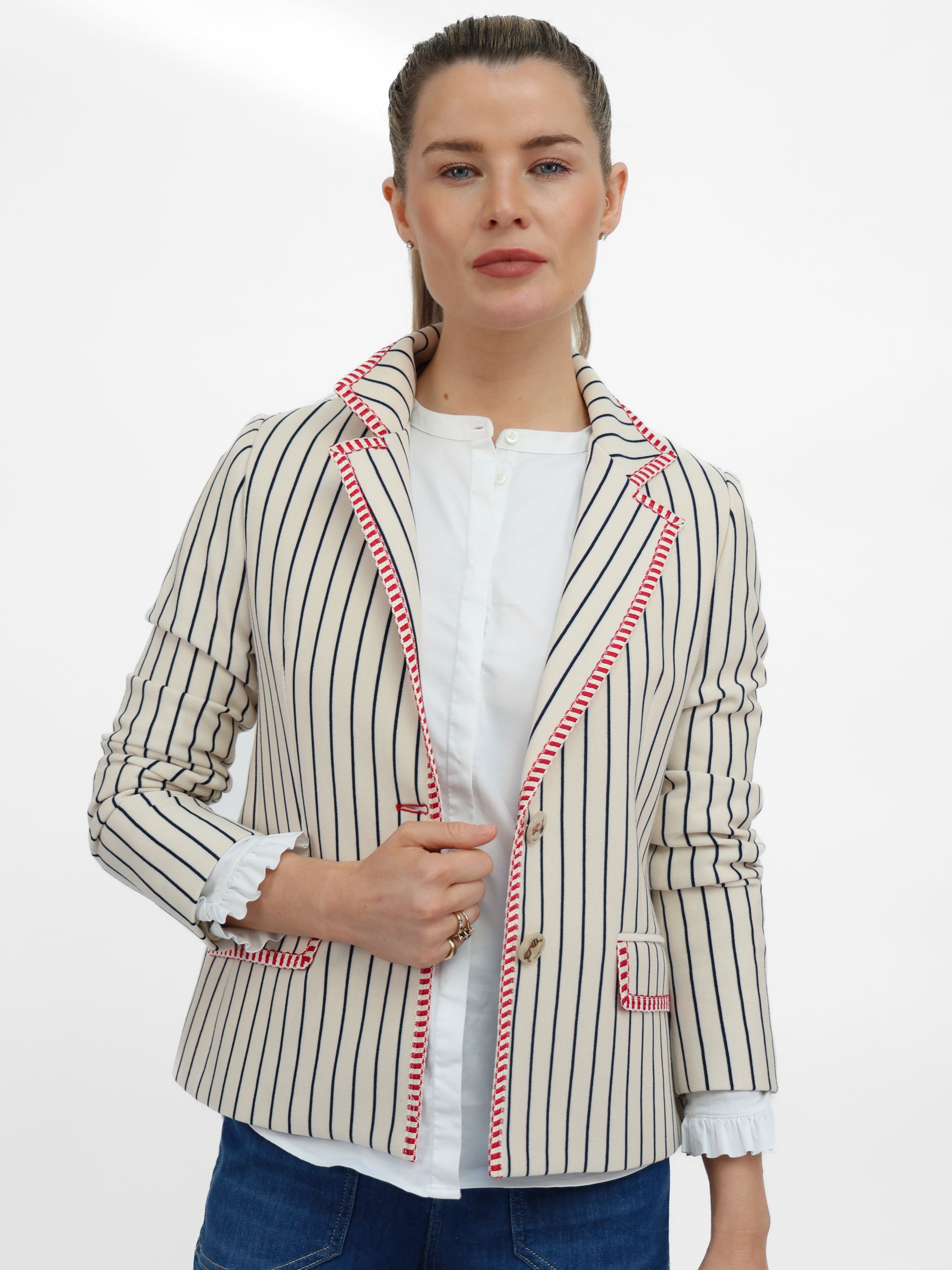 Vilagallo Jacket Nuria Pinstripe Blazer with Red Trim