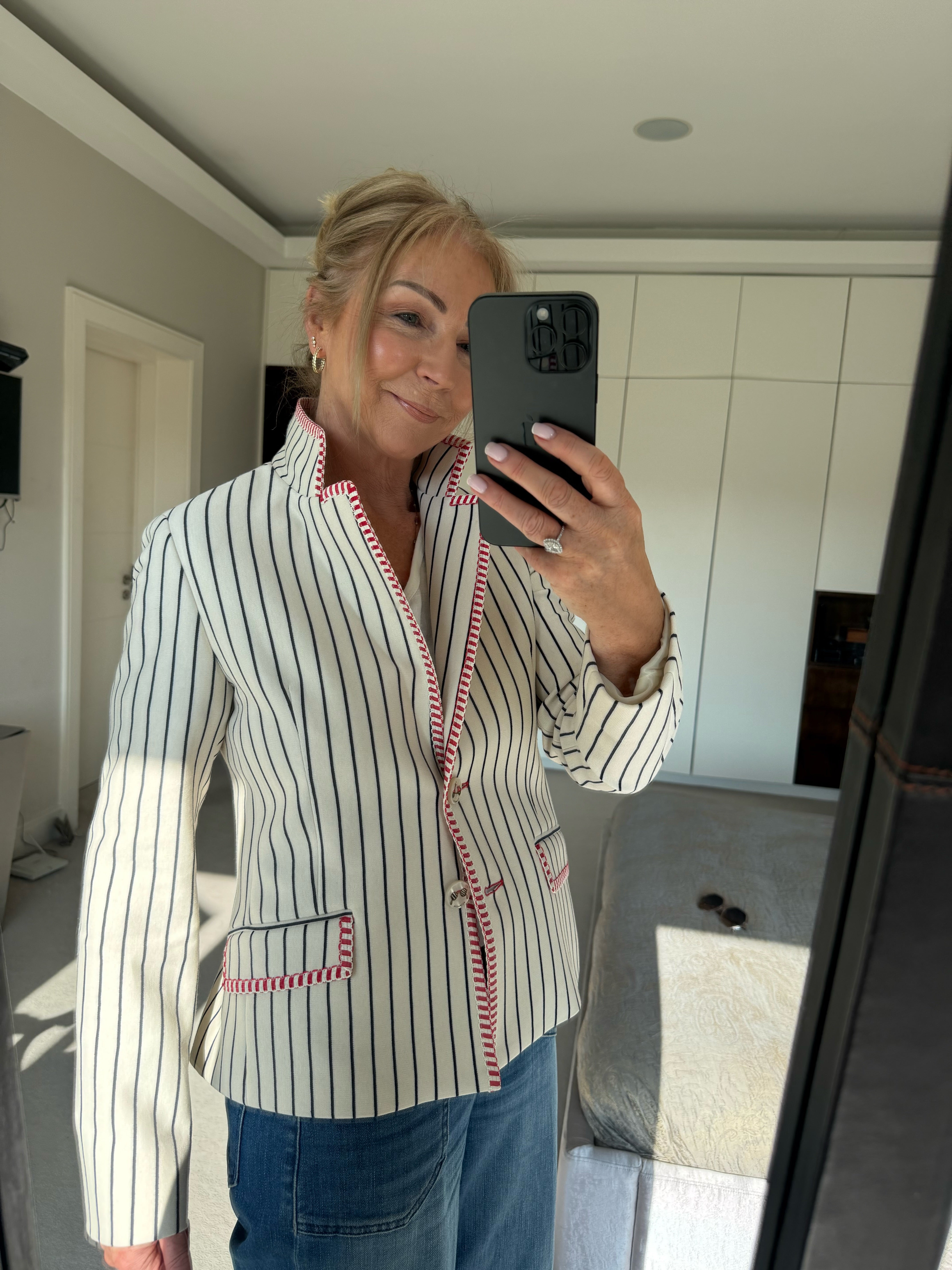 Vilagallo Jacket Nuria Pinstripe Blazer with Red Trim