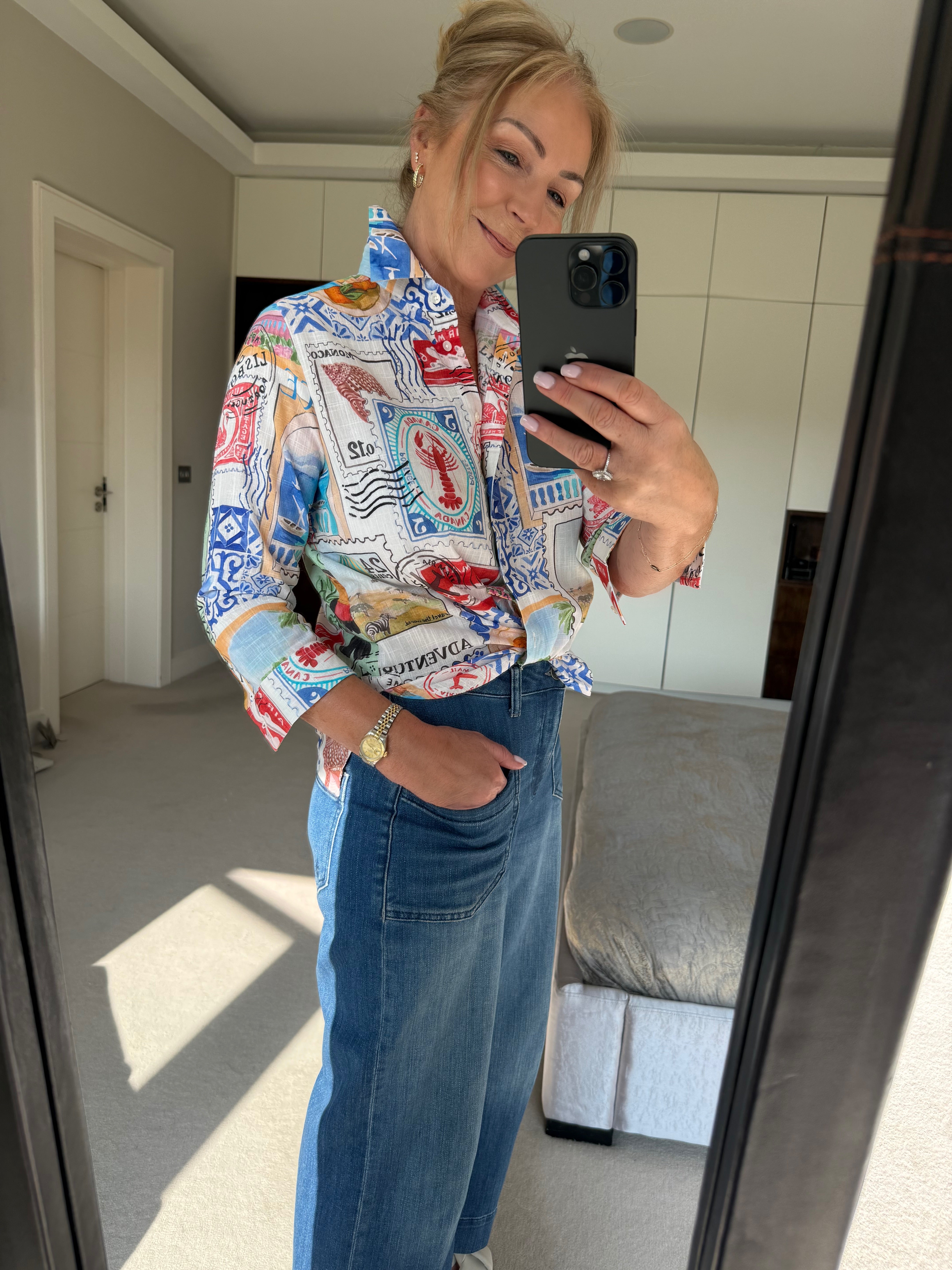 Vilagallo Shirt Travel Stamp Print Shirt